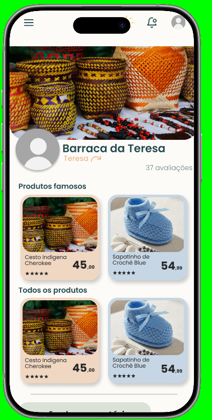 Página da barraca do artesão